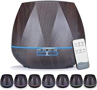 Diffuseur d'huiles essentielles ultrasonique en bois foncé de 550ml avec lampe d'aromathérapie led