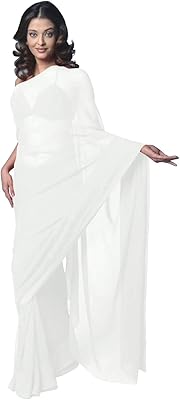 Sari en mousseline de soie de couleur unie bollywood pour femmes, tenue
