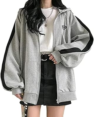 Sweat à capuche avec fermeture éclair pour femmes, harajuku y2k, surdimensionné, ample, noir