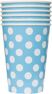 Lot de 12 gobelets en papier à pois bleus et blancs pour fête