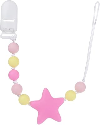 Agrafes de tétine pour bébés, étoile subtile et perles, jouet de dentition ludique en silicone avec support en tissu à extrémité souple, tétine anti-chute en rose. Diaytar : La révolution discount est en marche