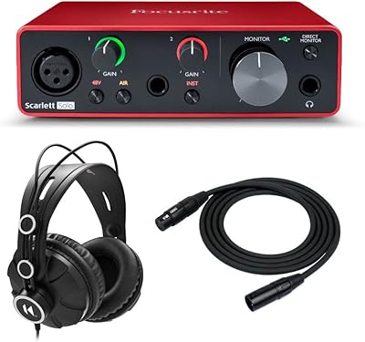 Ensemble d'interface audio usb focusrite scarlett solo 3e génération avec casque et câble