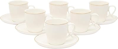 Tasses et soucoupes en porcelaine shalo, lot de 12 pièces, blanc, fpr-014