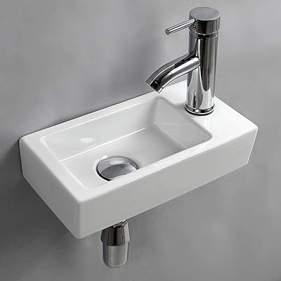 Petit lavabo suspendu, lavabo de salle de bain rectangulaire en céramique, lavabo à