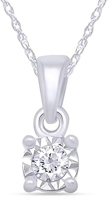 Pendentif en diamant blanc naturel taille ronde 1/10 ct avec chaîne en argent