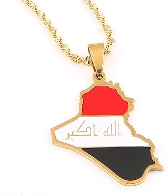 Pendentif carte de la république d'irak, en acier inoxydable, couleur or, nom