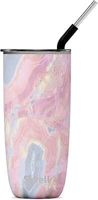 Tasse en acier inoxydable avec paille - 24 fl oz - geode rose