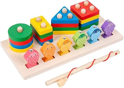 Jouets montessori tri en bois empilable et jeu de pêche magnétique