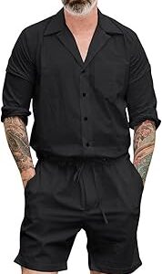 Barboteuses pour hommes, combinaisons, body une pièce avec poches, combinaison boutonnée, survêtements décontractés, short à cordon de serrage. Diaytar : Le e-commerce qui respecte votre budget