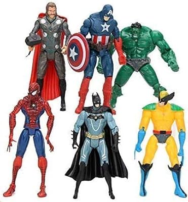 Figurines super héros delrich 6 pièces, figurines pvc spider-man, superman, hulk, thor, iron man et captain america, grossiste fournitures de fête à thème. Diaytar : Votre allié pour des achats malins et économiques