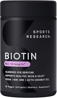Huile de noix de coco biologique et biotine de sports research, 10 000