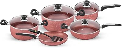 Batterie de cuisine royalford red granite, 10 pièces, rf10244, revêtement granit, base à