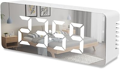 Réveil électronique miroir honbolu avec affichage numérique led rétroéclairage blanc mémoire de temps