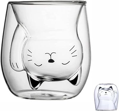 Tasse à café design chat mignon, tasse à café en verre isolé à
