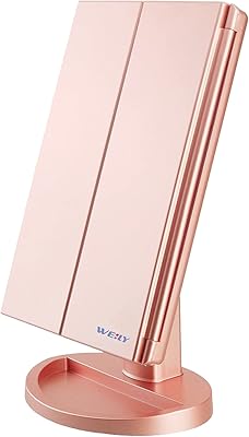 Miroir de maquillage bien éclairé, miroir de courtoisie à trois volets avec miroirs