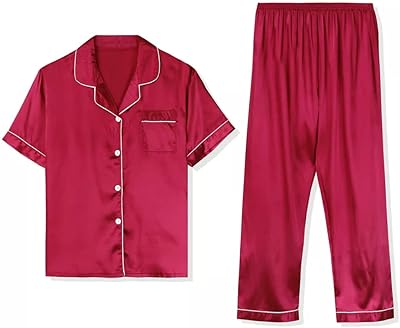 Ensemble pyjama en soie pour femme à manches courtes et pantalon long