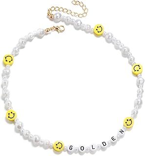 Collier ras du cou en perles avec visage souriant de irrégulier