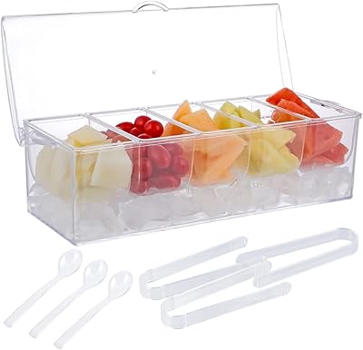 Serveur à condiments glacés molego - sac isotherme avec 5 compartiments amovibles, plateau