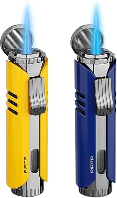 Briquet jet butane coupe-vent pepita à flamme unique réglable (butane non inclus) (bleu