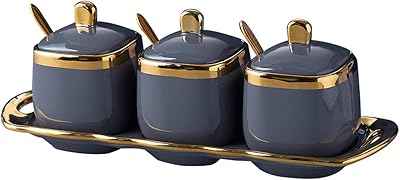Fv star récipient à épices en céramique 3 pièces avec couvercles et cuillère