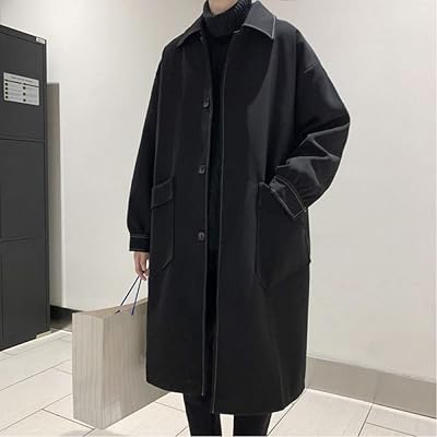 Manteau d'automne noir pour hommes, manteau long décontracté à la mode pour hommes