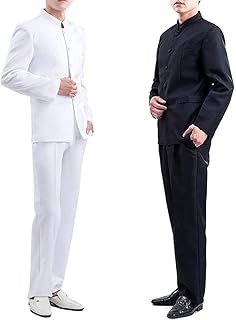 Costume pour hommes chinois rétro col mandarin coupe ajustée blazer pantalon tenue