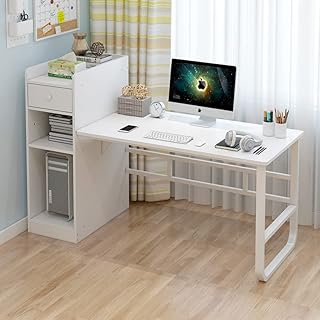 Table d'étude avec étagère de rangement pour livres, bureau d'ordinateur blanc 110 x
