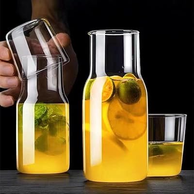 Ensemble de pichet de chevet en verre transparent, pichet d'eau de nuit