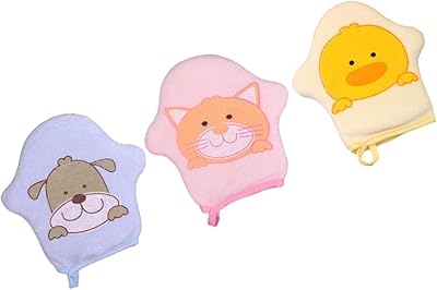 Gants de bain pour bébé 3 pièces, gants de bain doux pour bébé, gants de bain pour bébé au design de dessin animé, gants pour le corps du nourrisson, pour le lavage et les soins du corps de bébé. Diaytar : Quand qualité rime avec économie