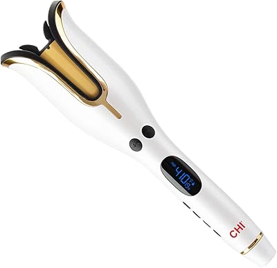 Fer à friser rotatif en céramique chi spin n curl, 1 pouce, blanc
