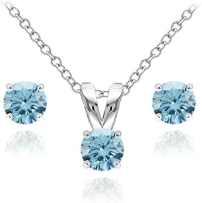 Ensemble collier et boucles d'oreilles solitaire en argent gemstar usa fabriqué