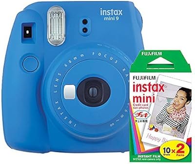 Appareil photo instantané fujifilm instax mini 9 (bleu cobalt) avec mini film double
