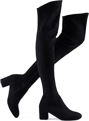 Bottes hautes épaisses en daim shoe 'n tale pour femmes, talon moyen noir