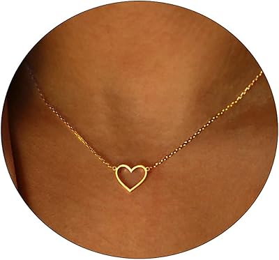 Collier élégant petit cœur plaqué or 14 carats, joli pendentif cœur ouvert