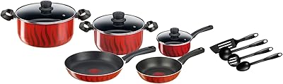 Tefal g6 tempo flame batterie de cuisine, rouge, aluminium c3079282, multicolore