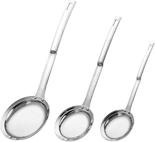 Bel ensemble de passoire à mailles, paquet de 3 cuillères de cuisson en métal plat en acier inoxydable avec poignée, passoire alimentaire, gadgets de cuisine pour la cuisine, filtre à huile, mousse de farine. Révolutionnez votre façon d'acheter avec Diaytar