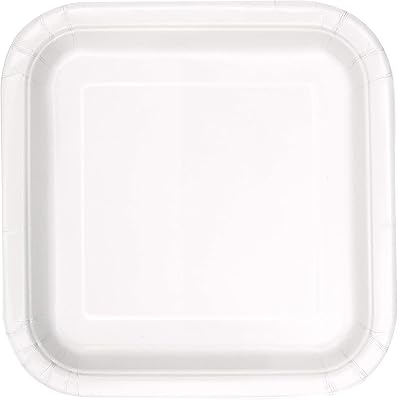 Assiette carrée unique, 14 pièces, taille 9 pouces, blanc brillant