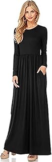 Robe longue décontractée trapèze pour femme à manches longues, col rond et poches