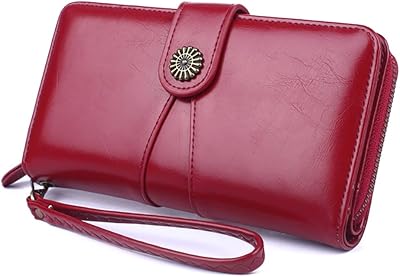 Petit portefeuille en cuir pour femme sunlette avec porte-cartes, rouge, long