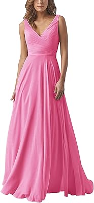 Robes de demoiselle d'honneur pour femmes, col en v double, longues en mousseline