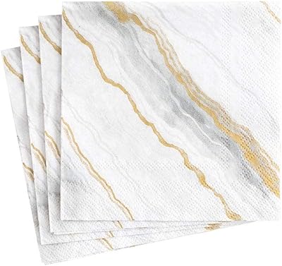 Serviettes à cocktail en papier à motif marbre gris caspari, 20 pièces