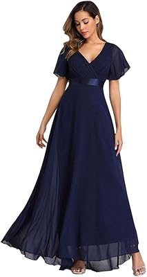 Robe de soirée longue formelle pour femme col en v et manches
