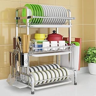 Égouttoir à vaisselle de cuisine en acier inoxydable rubik avec plateau et organisateur