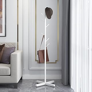 Temmycare porte-manteau en métal sur pied, porte-manteaux, porte-manteaux, support organisateur d'entrée pour vêtements, écharpes, sacs à dos, parapluies, sacs, chapeaux (blanc). Diaytar : Le e-commerce qui respecte votre budget