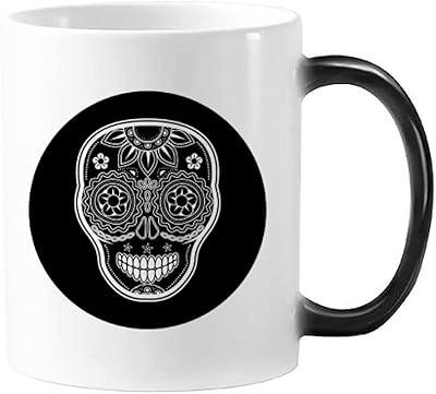 Tasse à couleur changeante du jour des morts du mexique, noir et blanc