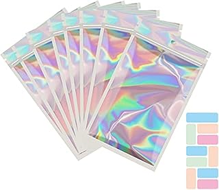 100 sacs refermables pour petites entreprises, sacs mylar avec fenêtre avant, sacs holographiques
