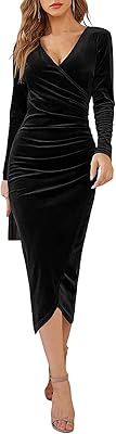Robe portefeuille élégante en velours à manches longues pour femme style sirène