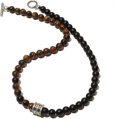 Collier court de perles en pierre naturelle 8 mm acier inoxydable avec pendentif