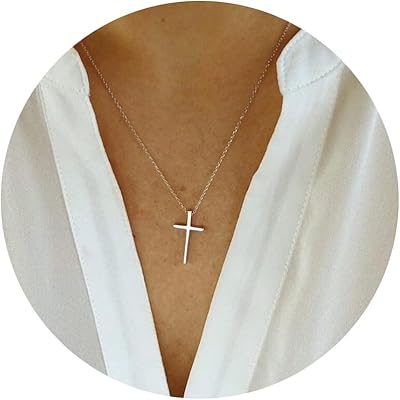 Collier croix pour femmes plaqué or 14 carats, collier croix pour filles, côté