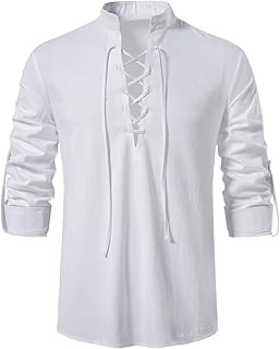 Chemise henley décontractée à manches longues boutonnée en coton et lin, ample, été